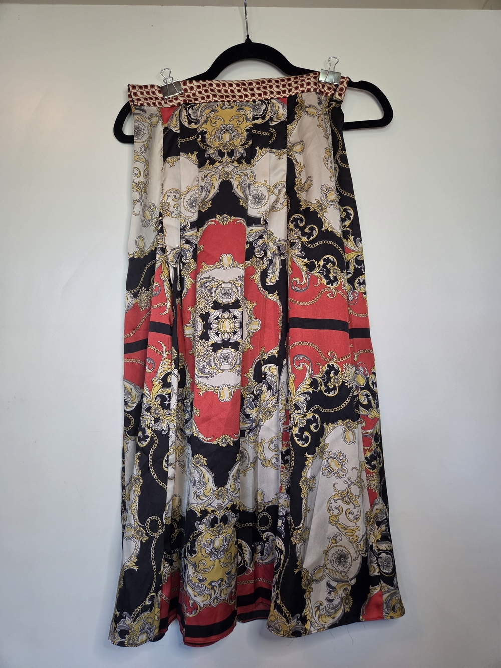 Zara A-Line Maxi Skirt - Red, Black & Cream with Gold Accents